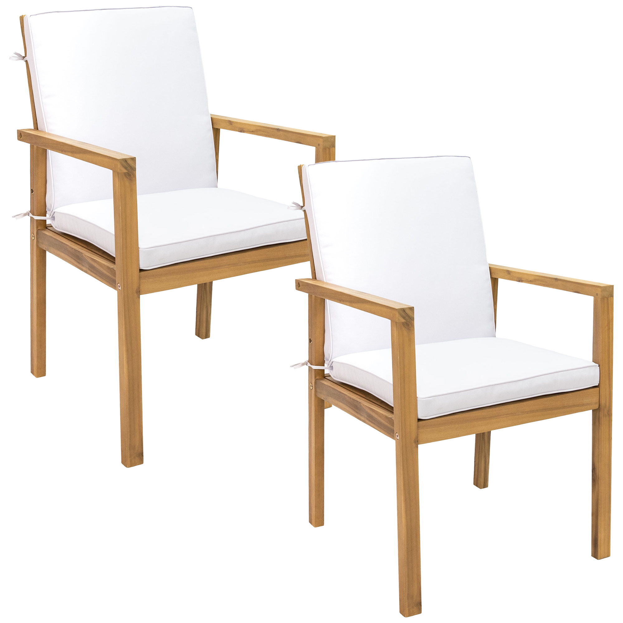 Sunnydaze Decor Rodanthe Acacia Wood Outdoor Dining Armchairs with Cushions — 2 Pcs, Natural/Bone White, Model# BOD-5712